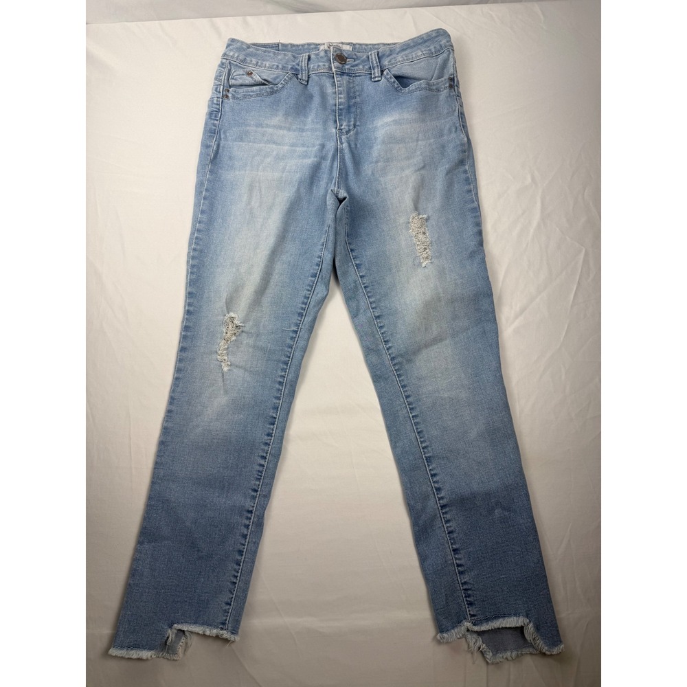 YMI Size 9/29 Wanna Betta Butt Distressed Skinny‎ Jeans Light Wash Raw Hem